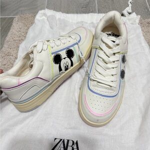 Zara White Sneakers with Mickey Mouse Design